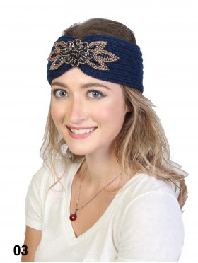 Rhinestone Knit Flower Headband